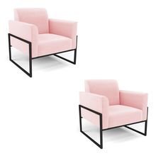 Kit 2 Poltronas Base Industrial Alta Preto Marisa Suede Rosa Bebê D03 - D'Rossi