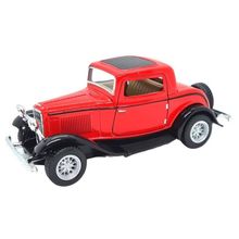 Miniatura Ford 3 Window Coupe 1932 Kinsmart 1/34 Metal e Fricção Vermelho.