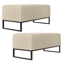 Kit 02 Puffs Decorativo Para Sala de Estar Cléo W01 Base Ferro 90 cm Linho Champagne - Lyam Decor