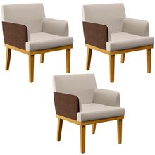 Kit 3 Poltronas Decorativas Para Sala De Estar Beatriz W01 Linho Cru Couríssimo Marrom - Lyam Decor