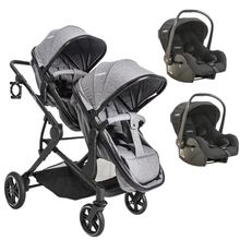 Carrinho de bebê duplo Pair Melange Cinza com bebê conforto - Kiddo