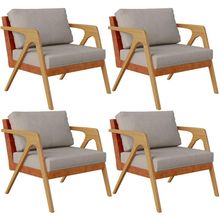 Kit 04 Poltronas Decorativas Para Sala Estar Pietra L02 Couríssimo Camel Linho Bege - Lyam Decor
