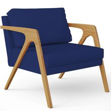 Poltrona Decorativa Sala De Estar Pietra Estrutura De Madeira L02 Suede Azul Marinho - Lyam Decor