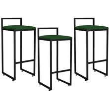 Kit 03 Banquetas Altas Para Cozinha Sala de Jantar Hanna L02 Preto Suede Verde Musgo - Lyam Decor