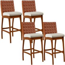 Kit 04 Banquetas Altas Sala De Jantar Fixa Mila B04 Couríssimo Camel Linho Champagne - Lyam Decor