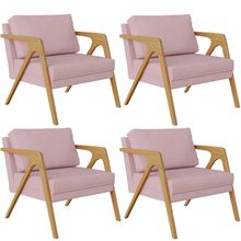 Kit 04 Poltronas Decorativas Para Sala Estar Pietra Estrutura De Madeira L02 Suede Rosê - Lyam Decor
