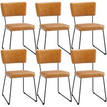 Kit 06 Cadeiras Decorativas Estofada Base De Aço Allana L02 Couríssimo Whisky - Lyam Decor