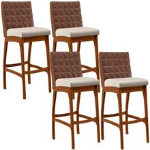 Kit 04 Banquetas Altas Cozinha Sala De Jantar Fixa Mila B04 Couríssimo Marrom Linho Cru - Lyam Decor