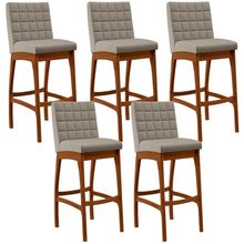 Kit 05 Banquetas Altas Para Cozinha Sala de Jantar Fixa Mila B04 Linho Bege - Lyam Decor