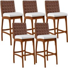 Kit 5 Banquetas Altas Cozinha Sala Jantar Fixa Mila B04 Couríssimo Marrom Corano Branco - Lyam Decor
