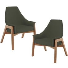 Kit 02 Poltronas Decorativa Para Sala de Estar Sakura L02 Linho Verde Musgo - Lyam Decor