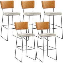 Kit 05 Banquetas Altas Sala De Jantar Fixa Allana L02 Couríssimo Whisky Linho Champagne - Lyam Decor