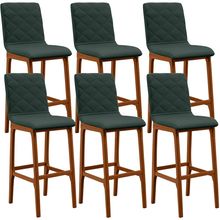 Kit 06 Banquetas Altas Para Cozinha Sala de Jantar Fixa Zoe B04 Linho Verde Musgo - Lyam Decor