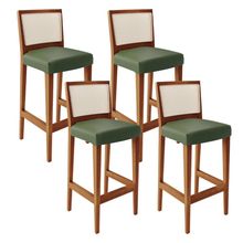 Kit 04 Banquetas Alta Para Cozinha Encosto em Tela Branco Zion L02 Facto Verde Musgo - Lyam Decor