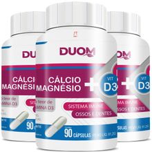 KIT COM 3 CÁLCIO + MAGNÉSIO + VITAMINAS K2 E D3 COM 90 CÁPSULAS CADA - TOTAL: 270 CÁPSULAS - DUOM