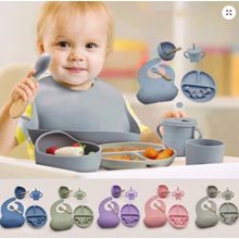 Kit Refeição Bebê Em Silicone – 08 Peças