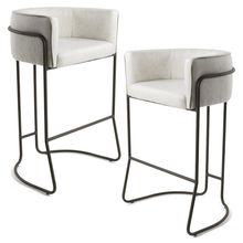 Kit 02 Banquetas Decorativa Fixa Base de Aço Choco Betina D02 Linho Creme A-48 - Lyam Decor