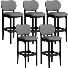 Kit 5 Banquetas Alta Bar Cozinha Sala Jantar Fixa Betta L02 Preto Linho Cinza Escuro - Lyam Decor