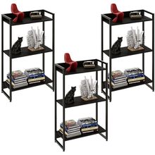 Kit 3 Estantes Multiuso Escritório Industrial 3 Prateleiras Areta 104x60cm C01 Onix - Lyam Decor