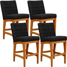 Kit 04 Banquetas Baixa Para Cozinha Bancada Bar Sala Jantar Fixa Mila L02 Linho Chumbo - Lyam Decor