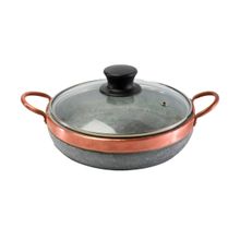 Paella Pedra Sabão Alça de Cobre com Tampa de Vidro G 24x5cm