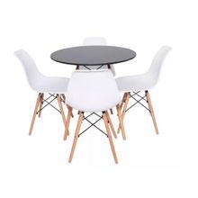 Kit Mesa Jantar Eiffel 80cm Preta + 4 Cadeiras Charles Eames - Branca