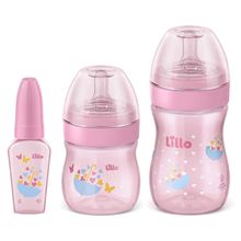 Kit Mamadeiras Lillo Evolution Primeiros Passos Rosa 50ml+120ml+260ml Kit Mamadeiras Primeiros Passos Rosa 50ml+120ml+260ml