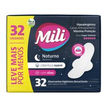 Kit 512 Unidades Absorventes Noturno Mili Cobertura Suave Com Abas - 16 Pacotes x 32 Para Proteção Noite Fluxo Intenso
