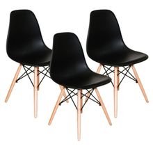 Kit 3 Cadeiras Eiffel Eames DSW Preta Base Madeira