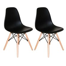 Kit com 2 Cadeiras Charles Eames DSW Preta -  Base Madeira