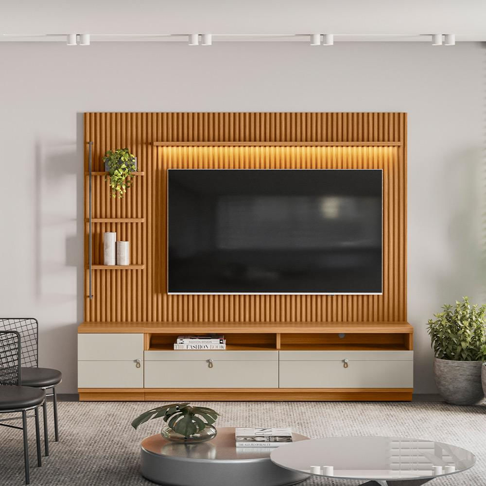 Rack Para Sala com Painel Ripado Para TV 75 Pol 224cm Orizon L05 Nature ...