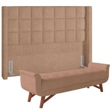 Kit Cabeceira Cama Box Paris 195 cm com Puff Recamier Itália P05 Bouclê Bege - Lyam Decor