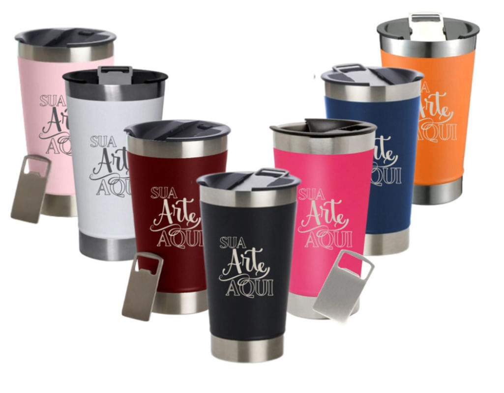 Copo Térmico com abridor Inox capacidade 473ml+ PERSONALIZAÇÃO