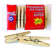 Kit Prendedor Roupa Madeira Super Pedra Azul Com 12 Unidades