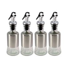 Kit 4 Azeiteiro Vinagreiro Recipiente em Vidro e Inox com Bico Dosador