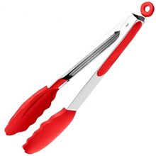 Pegador Multiuso Silicone e Inox Vermelho - Pinça - Churrasco - Salada - Grelhados - Fritura