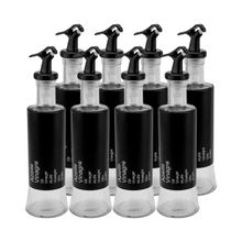 Kit 8 Azeiteiro Vinagreiro Recipiente em Vidro e Inox Preto com Bico Dosador
