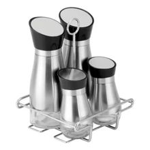 Galheteiro Grande de Inox e Vidro Com Tampa Rotativa Linha Premium