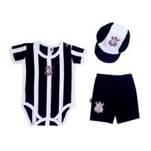 Kit Bebê Corinthians Body Short Boné Away Oficial