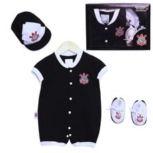 Kit Bebê Corinthians 3 Pçs Macacão Boné e Sapatinho Oficial