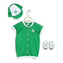 Kit Bebê Palmeiras 3 Peças Macacão Boné e Sapatinho Oficial