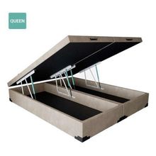 Cama Box Baú Queen Bipartido  Sintético Bege 38x158x198