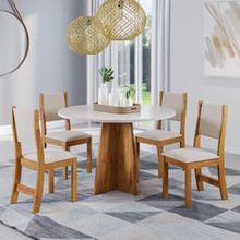 Mesa de Jantar Redonda Viero Província com 4 Cadeiras Estofadas