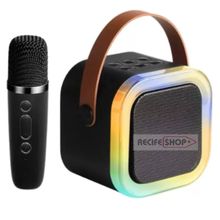 Caixa Som Bluetooth com 1 Microfone + LED – Deixe a Festa por Conta do Karaokê Cor Preto