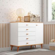 Cômoda Infantil Bartira Ternura com 5 Gavetas e 1 Porta - 106,8cm de largura