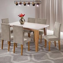 Mesa de Jantar Retangular Viero Milão com 6 Cadeiras Vênus Estofadas e Revestidas