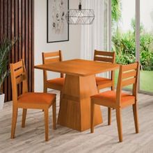 Mesa de Jantar Quadrada Dobuê Dakar com 4 Cadeiras Estofadas Revestidas em Suede