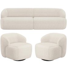Sofá 4 Lugares Curvo Orgânico com 02 Poltronas Para Sala Living 280cm Barolo L06 Linho Mescla - Lyam Decor