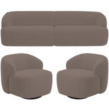 Sofá 3 Lugares Curvo Orgânico com 02 Poltronas Para Sala Living 250cm Barolo L06 Veludo Marrom - Lyam Decor