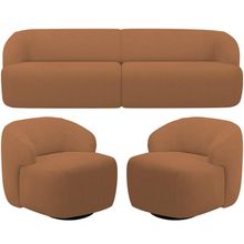 Sofá 3 Lugares Curvo Orgânico com 02 Poltronas Para Sala Living 250cm Barolo L06 Bouclê Terracota - Lyam Decor